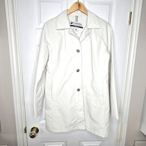 Columbia Women's Cream Mid-Length Trench Coat Minimalist Overcoat Size M